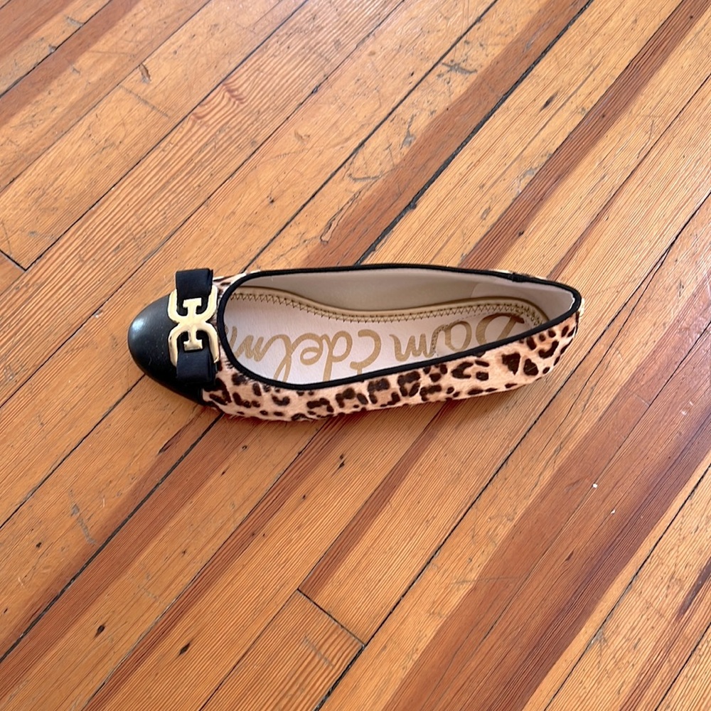 Sam Edelman Mage Leopard Cow Fur Ballet Flats Black Tan Size 7.5